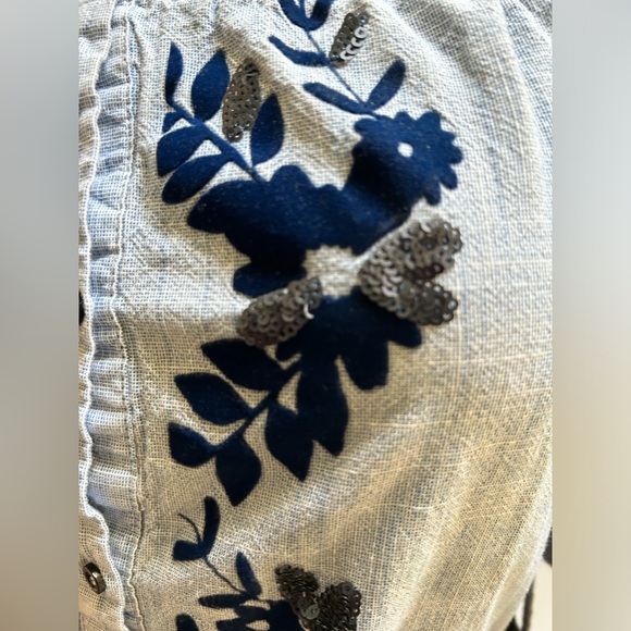 Zara Embroidered Sequinned Blue Dress &  Black Belt - Picture 5 of 16